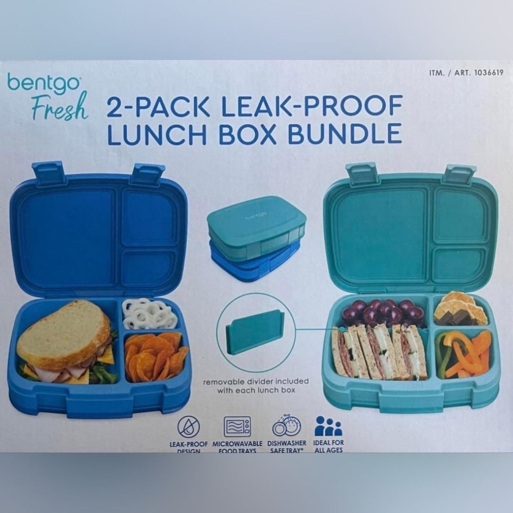 Bentgo Fresh Lunch Box Container Bundle 2-pack Reuseable Blue Green NEW - Picture 3 of 6